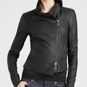 VINCE Scuba Black Goat Leather Moto Jacket Women’s Sz Medium